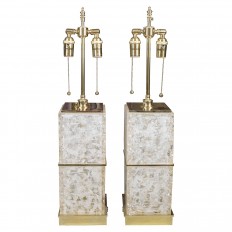 Pair of rectangular resin and brass table lamps